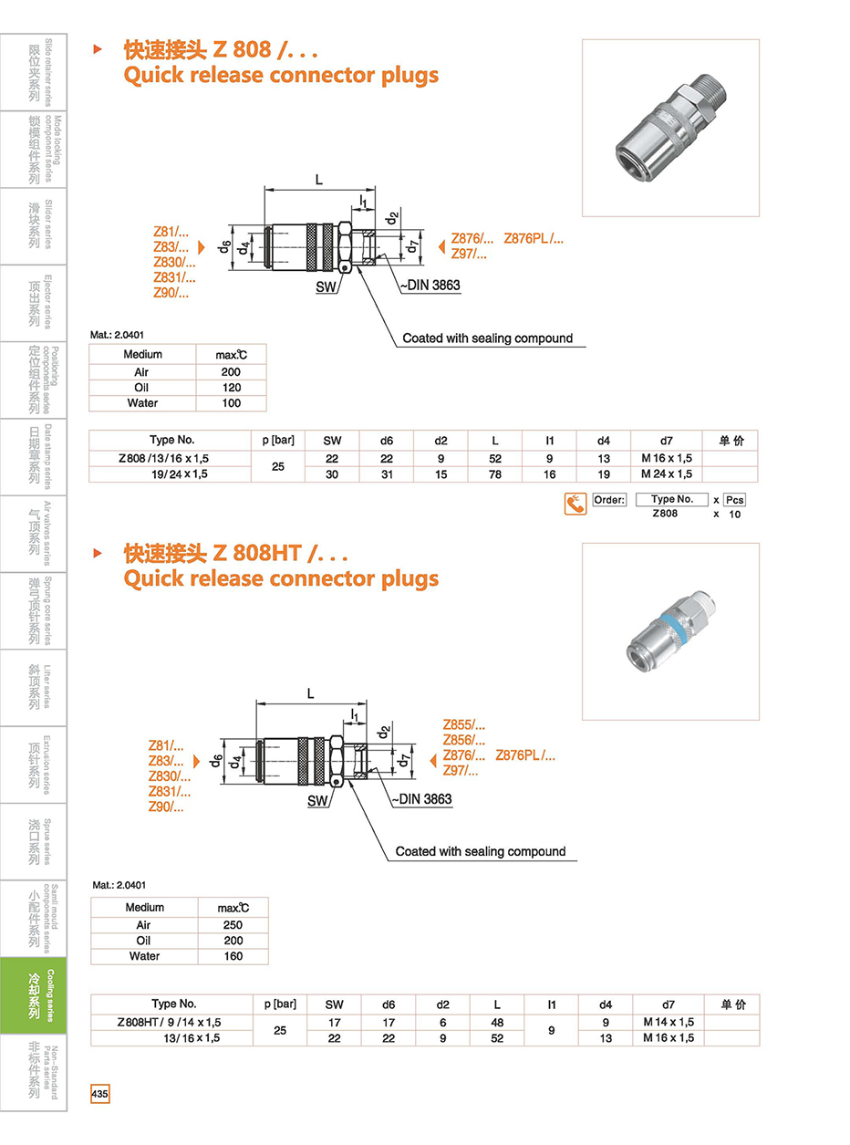 Quick release connector plugs Z808/Z808HT details