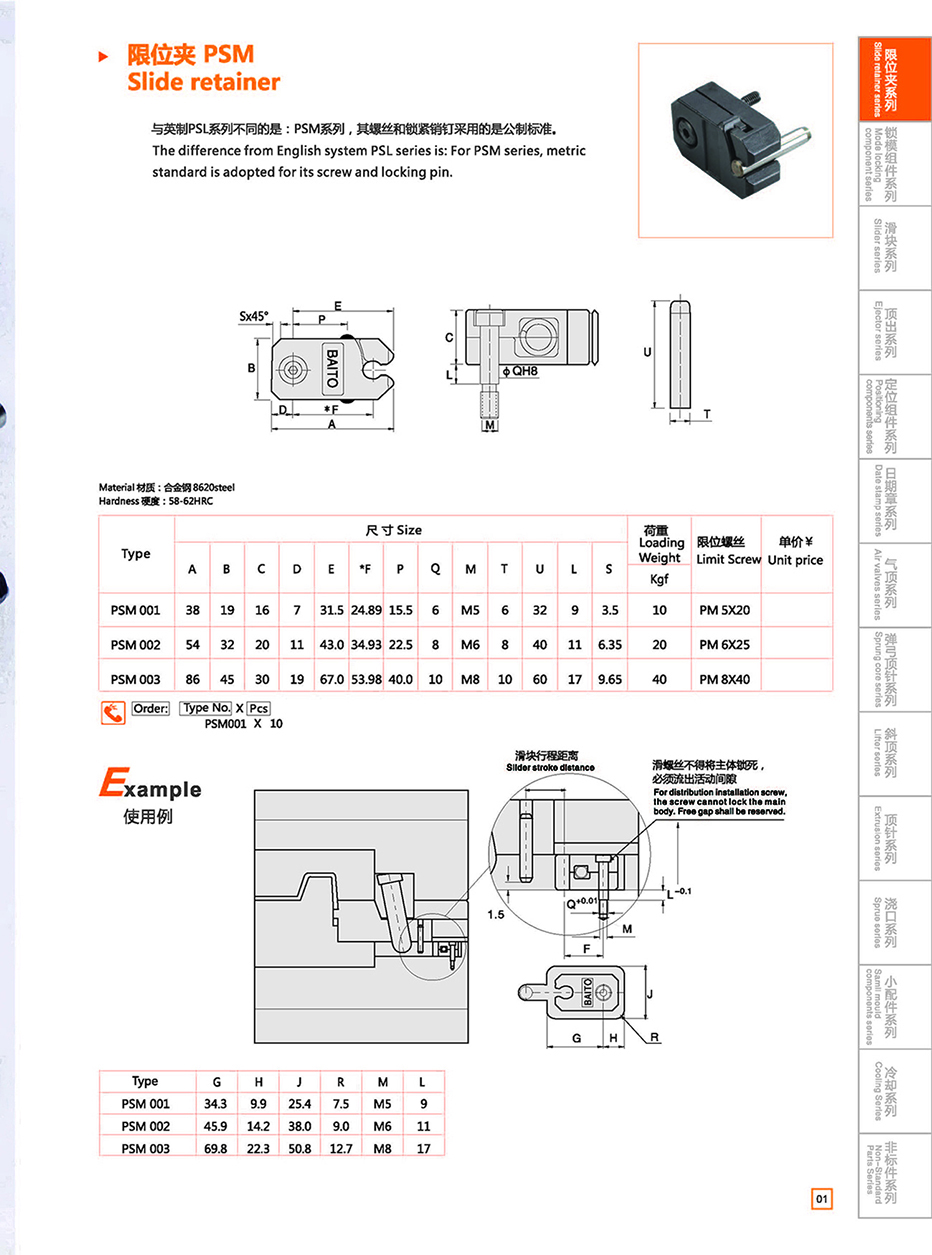 Slide retainer PSM details