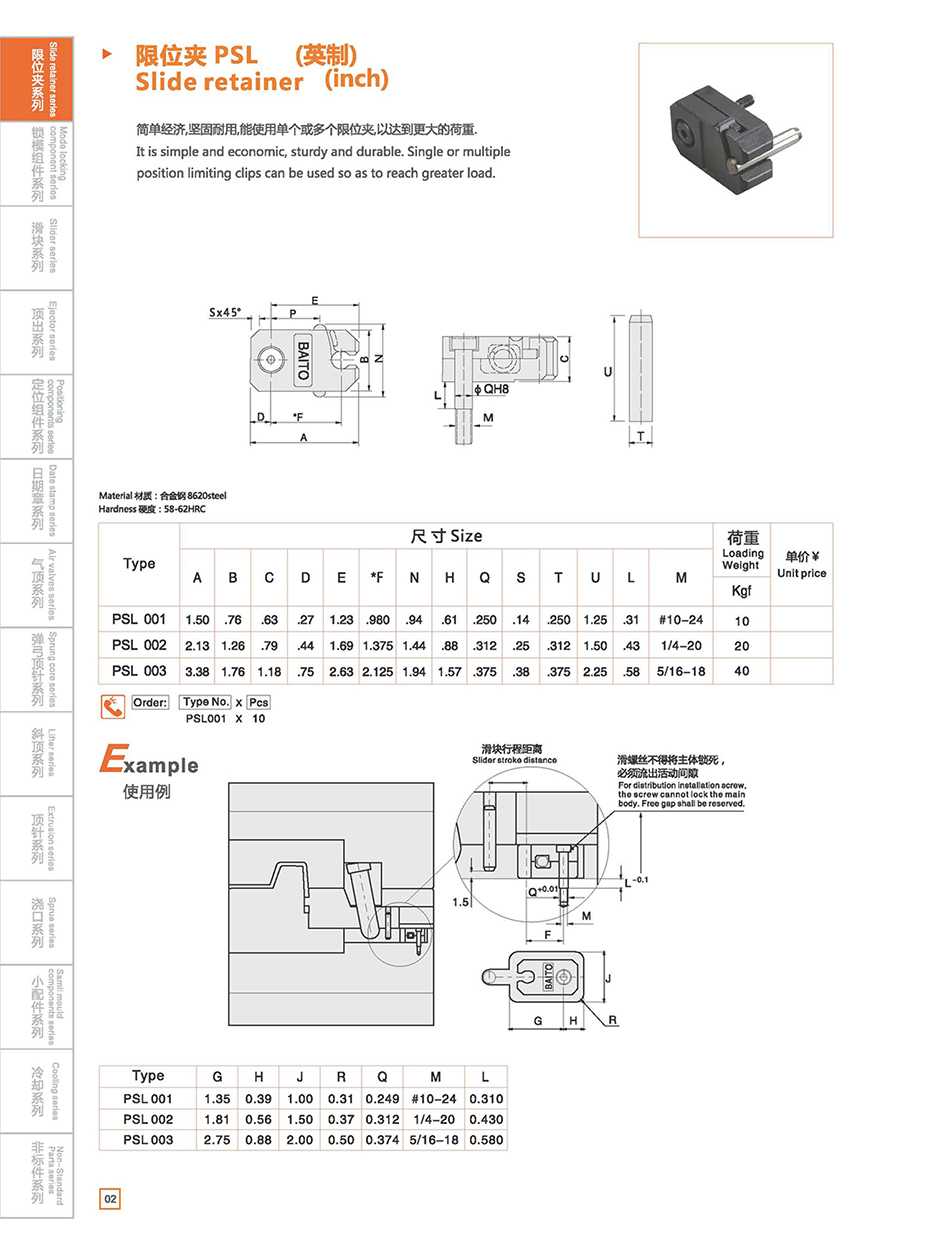 Slide retainer PSL details