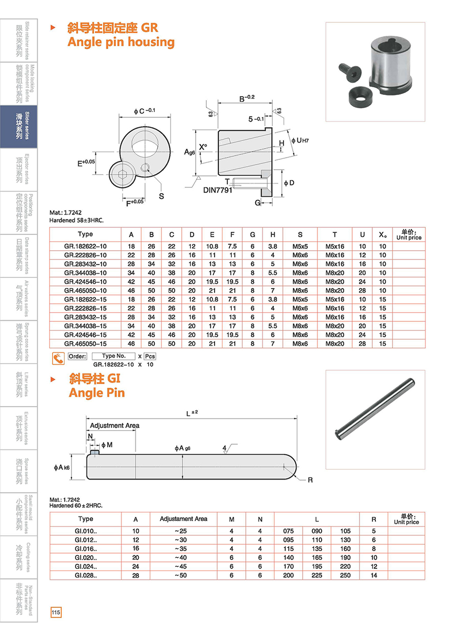 Angle pin housing GR details