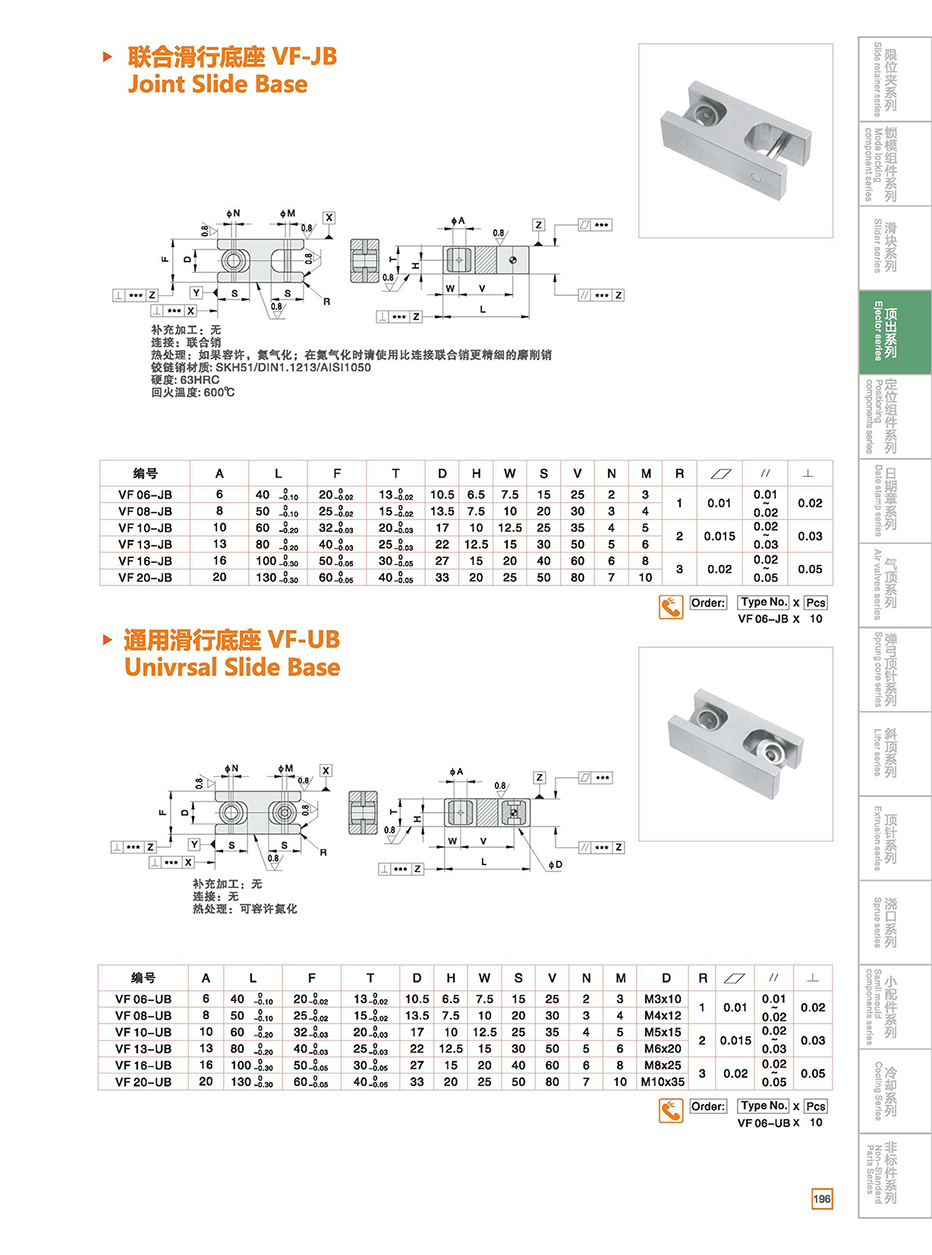Combined sliding base VF-JB/Universal sliding baseVF-UB details