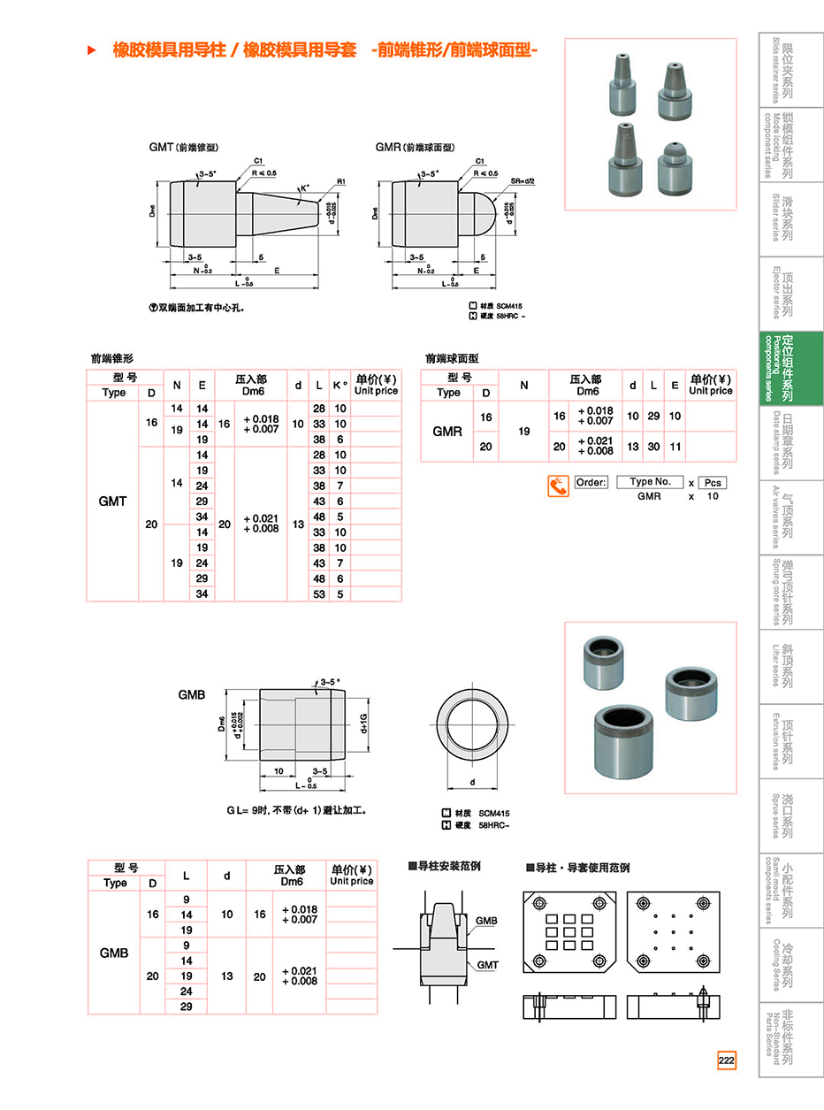 Guide sleeve for guide column/rubber mold for rubber mold GMT/GMB details