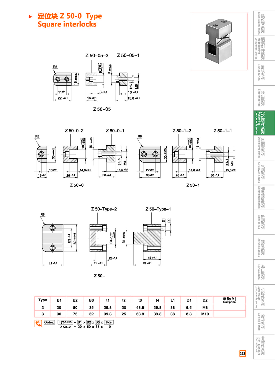 Square interlocks  Z50-0 Type details