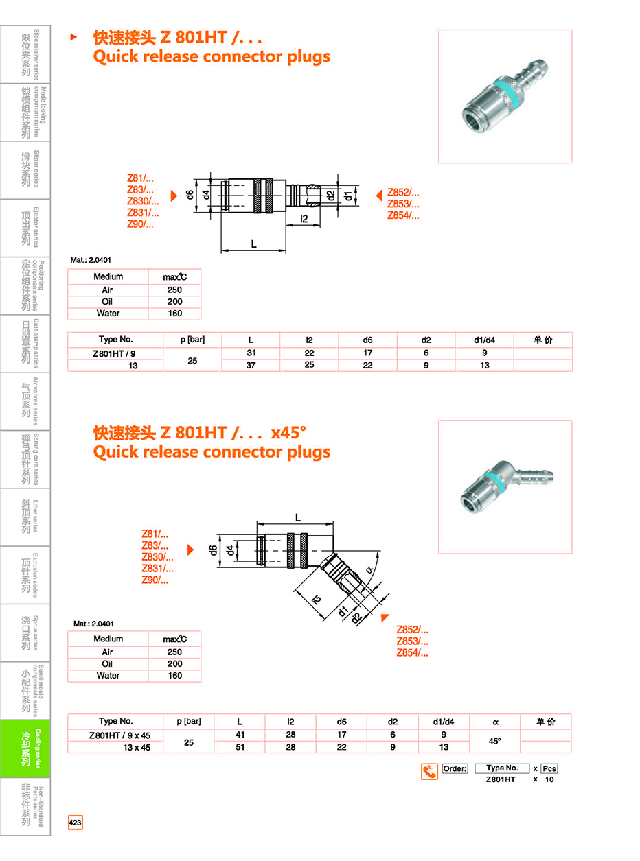 Quick release connector plugs  Z801HT/Z801PL details