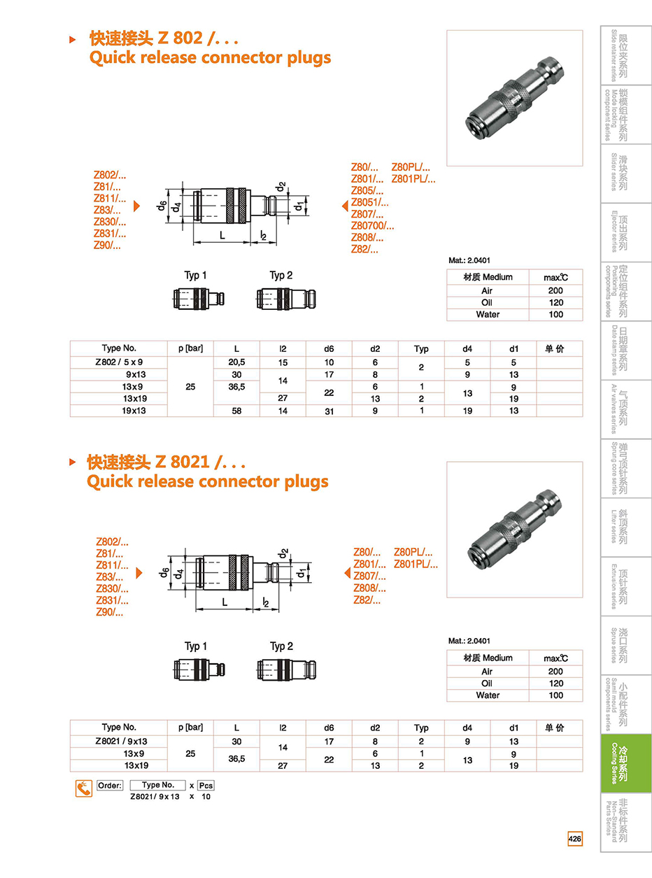Quick release connector plugs  Z802/Z8021 details
