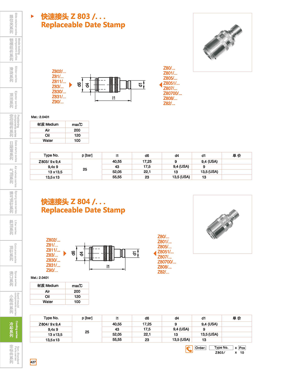 Quick release connector plugs Z803/Z804 details