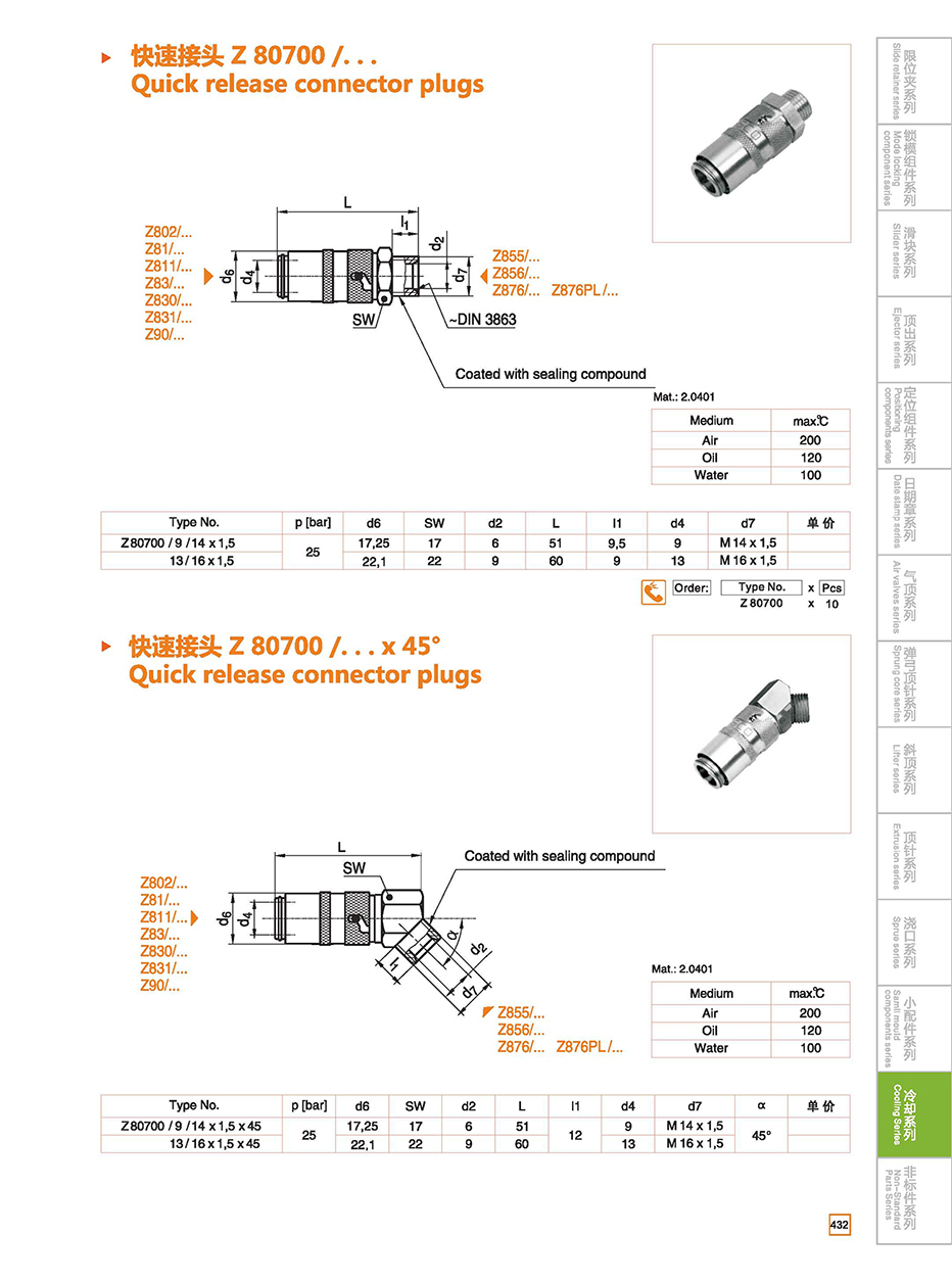 Quick release connector plugs  Z80700/Z80700HT details