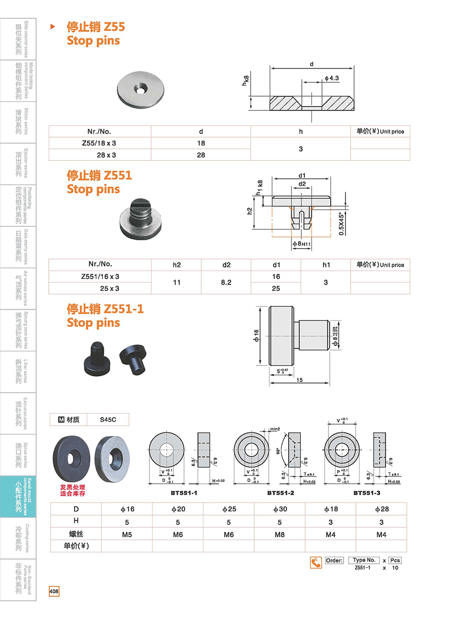 Stop pins Z55/Z551/Z551-1 details